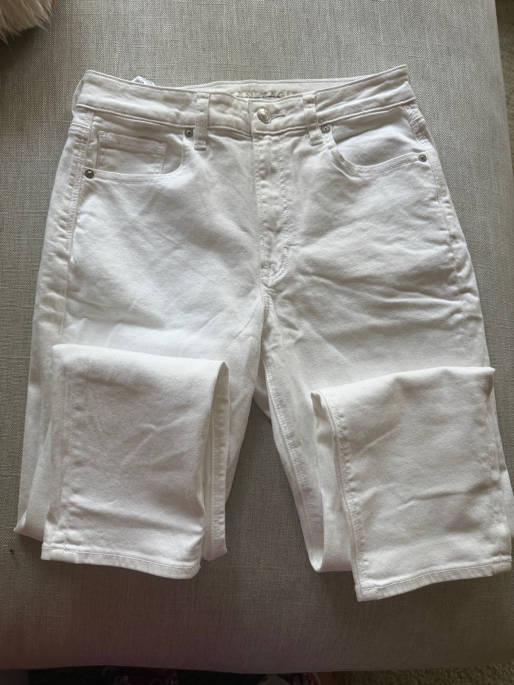American Eagle Outfitters White Denim Jeans with Leather Patch